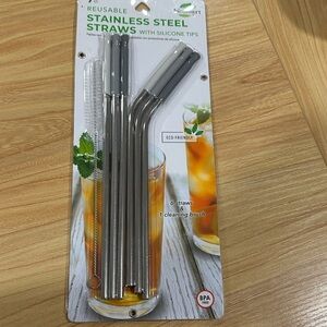 Stainless Steel Straws with Silicone Tips - Silver